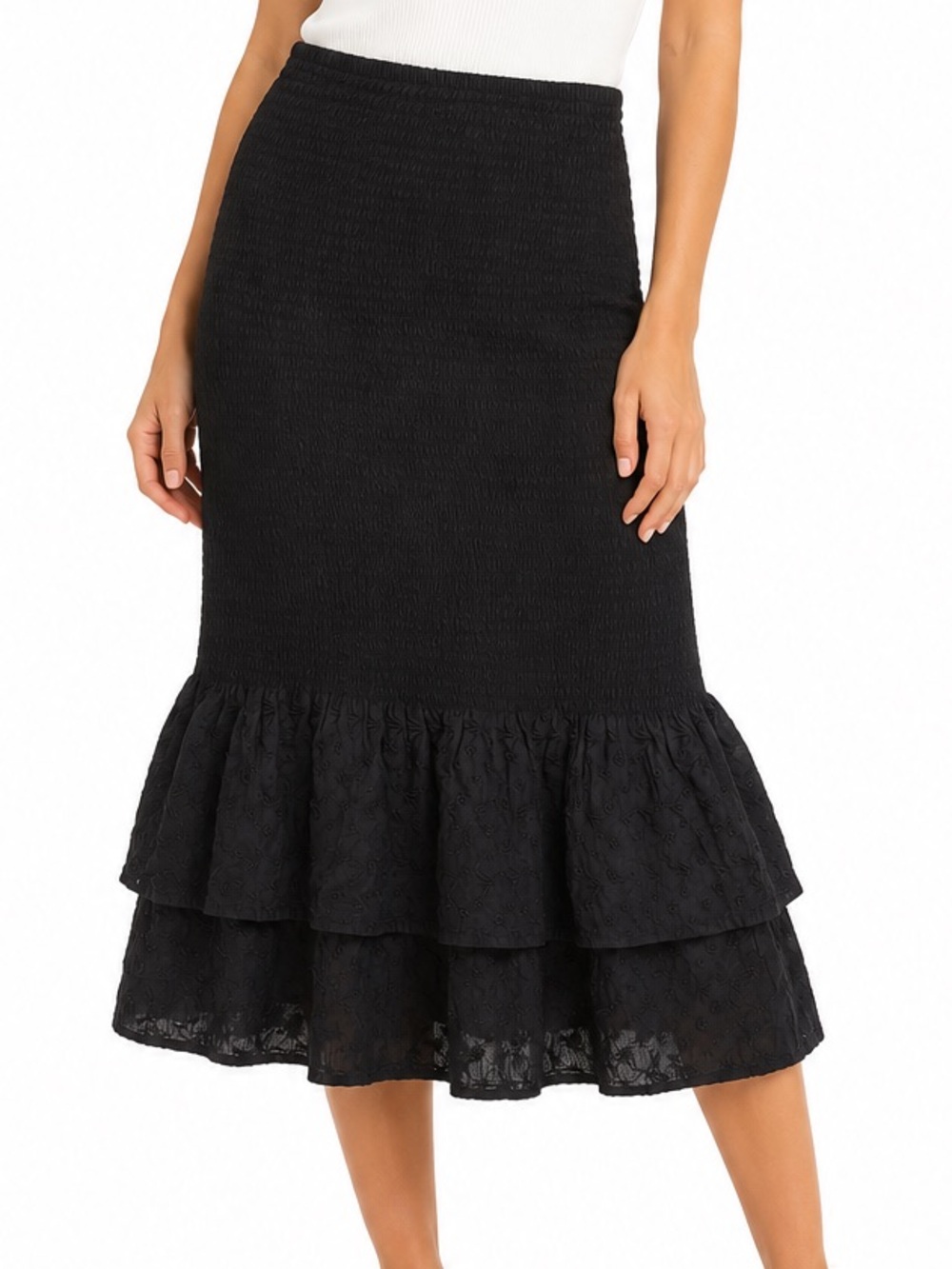 NWT Abercrombie & Fitch Black Tiered Ruffle Midi Skirt